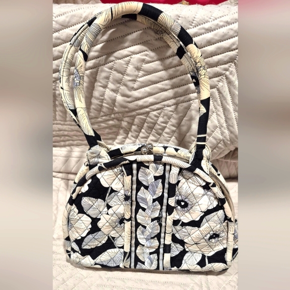 Vera Bradley Black and Cream Floral Shoulder Bag - Picture 1 of 10
